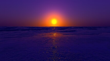 Fototapeta premium Sunset over the ocean with vibrant purple and orange hues.