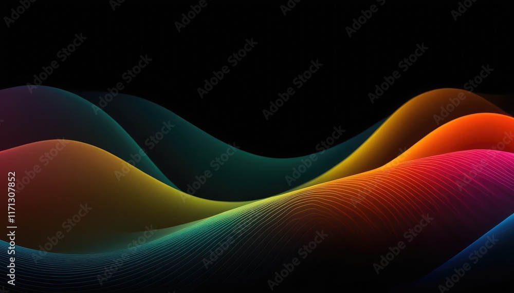 Poster abstract background with rainbow coloured flowing waves 2