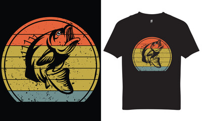 Fishing Vintage Retro Sunset Fish Design T Shirt