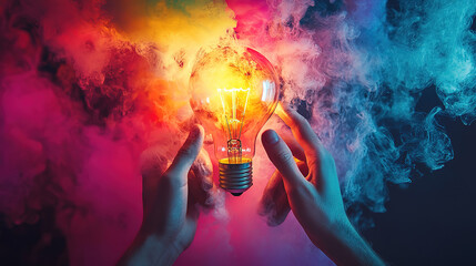 Glowing Light Bulb in Colorful Smoke
