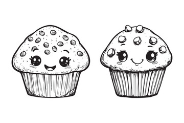 Black and White Cupcake Sketch for Prints and Craft Projects