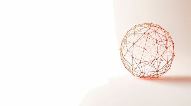 Spherical structure made of interconnected lines and nodes on a blank background showcasing modern design principles