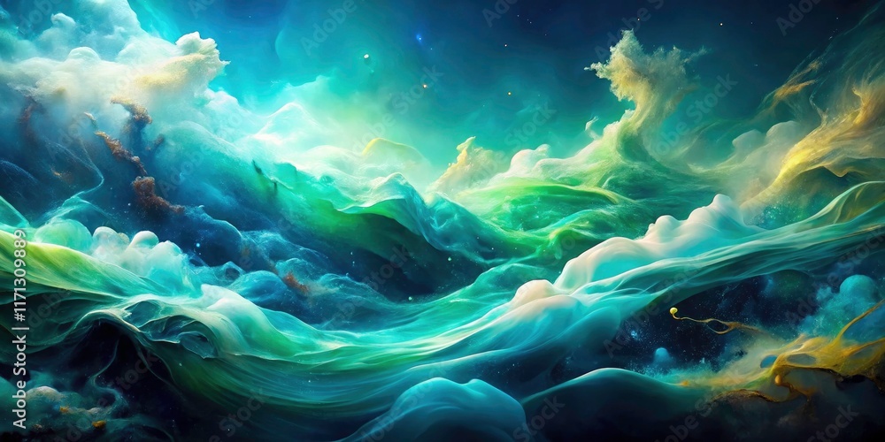 Poster high-resolution ethereal background image: flowing blue-green abstract design. ideal for digital pro