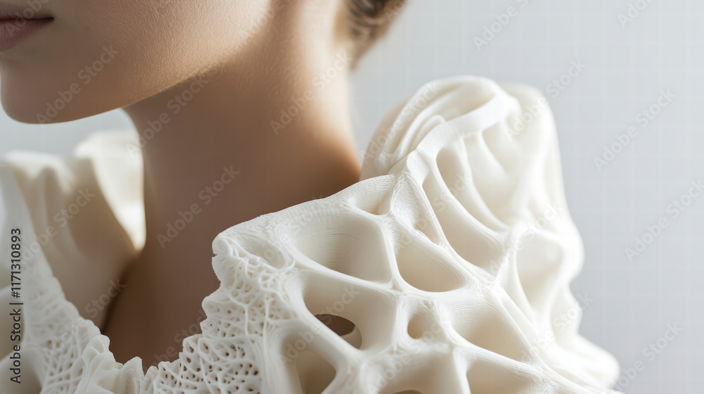 Poster close up of 3d printed fashion item featuring stylish and modern design with intricate patterns and 