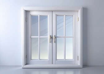 Obraz premium Isolated 3D render: white plastic double door window, viewed from above, highlighting exterior architectural detail and construction.