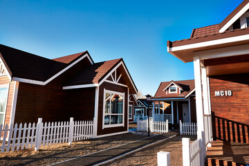 Wooden villa complex in Kulun Nao Scenic Area, Zhangjiakou, Hebei, China
