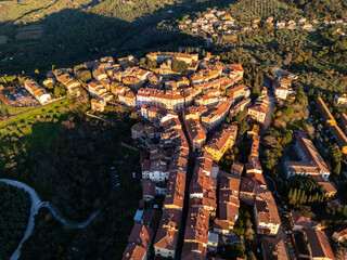 Aerial view of the historic village of Castagneto Carducci Livorno Tuscany Italy