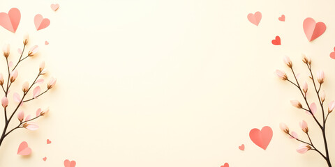 Obraz premium hearts on branches at the edges of the image holiday background postcard, minimalism