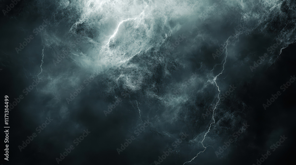 Poster dramatic close up of storm clouds illuminated by distant lightning, creating powerful and intense at