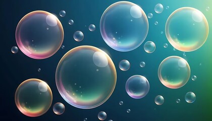 Iridescent Bubbles Float in a Teal Atmosphere