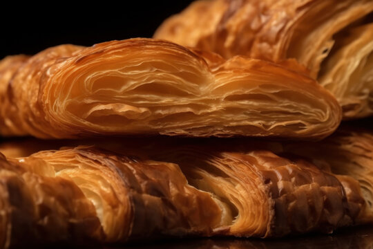 Close-up of croissant layers with detailed flaky texture