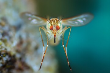 Fototapeta premium Mosquito on a surface, highlighting its potential to disrupt health through bites and the spread of disease