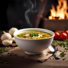 hot delicious vegetable soup with meat