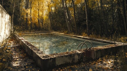Abandoned Pool in Autumnal Forest Setting