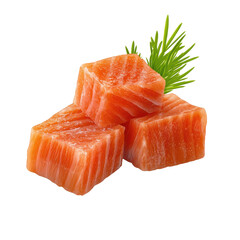 Fresh salmon fillet pieces with herbs on transparency background