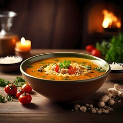 hot delicious pasta with tomato sauce and basil