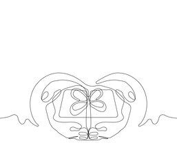 Continuous one line drawing hand holding heart. Charity donation linear symbol. Vector isolated on white. Vector illustration