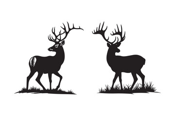 Deer Silhouette Design with Antlers in Grass