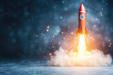 Obraz premium Space Rocket Blast-Off From a Digital Laptop Display