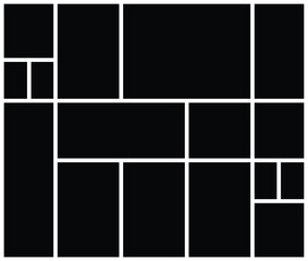 Empty photo collage vector template. Background and rectangle shape for wall moodboard. Picture frame texture pattern for wall gallery presentation.