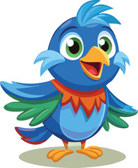 cartoon blue bird with a smile vector illustration on white background 