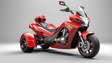 An attractive red tricycle parked in a light background.