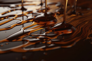 Obraz premium Close-up of melted chocolate drizzled over a reflective surface