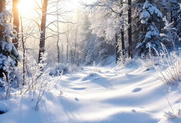 Fototapeta premium Nature Winter snow background in frosty sunny day