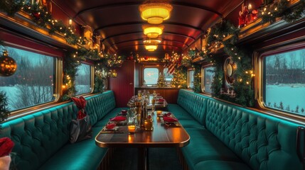 Luxurious Christmas train car dining.