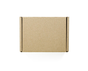 One blank cardboard box isolated on white, top view. Mockup for design