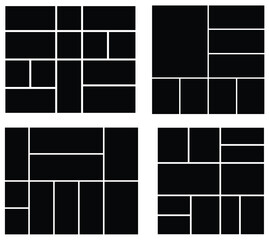set of 4 empty collage photo vector template. Picture moodboard album texture for presentation. Portfolio and background layout. 