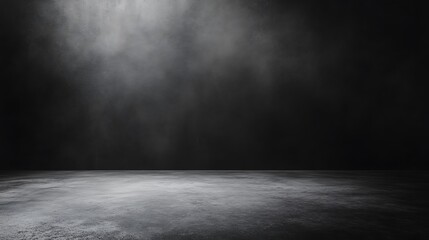 Dark studio background with spotlight and textured floor.