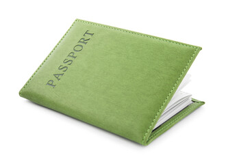 Fototapeta premium Passport in green cover isolated on white