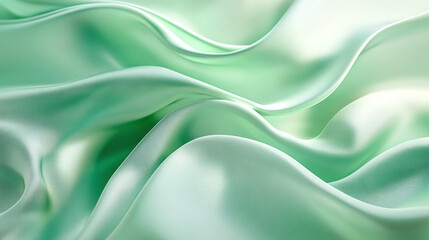 Obraz premium Green satin or silk fabric background or wallpaper. luxury wavy smooth soft surface curves, shiny elegant velvet decoration, textile material pattern, curvy ripple flowing elegance.
