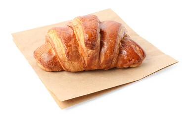 Paper bag with fresh croissant isolated on white