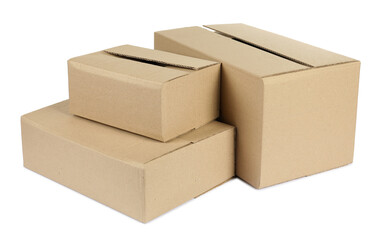 Many cardboard parcel boxes isolated on white