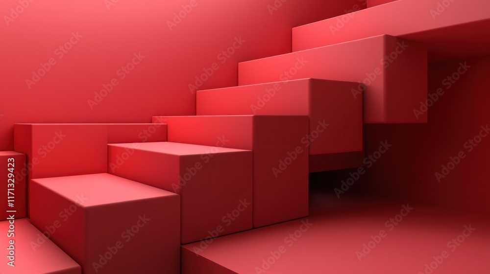 Poster a 3d illustration of blocks stacking upward in a conceptual representation of progress.