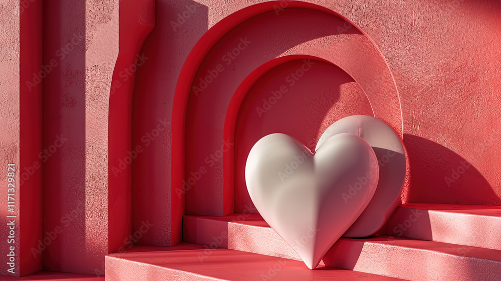 Poster valentine day abstract composition with heart in 3d style.