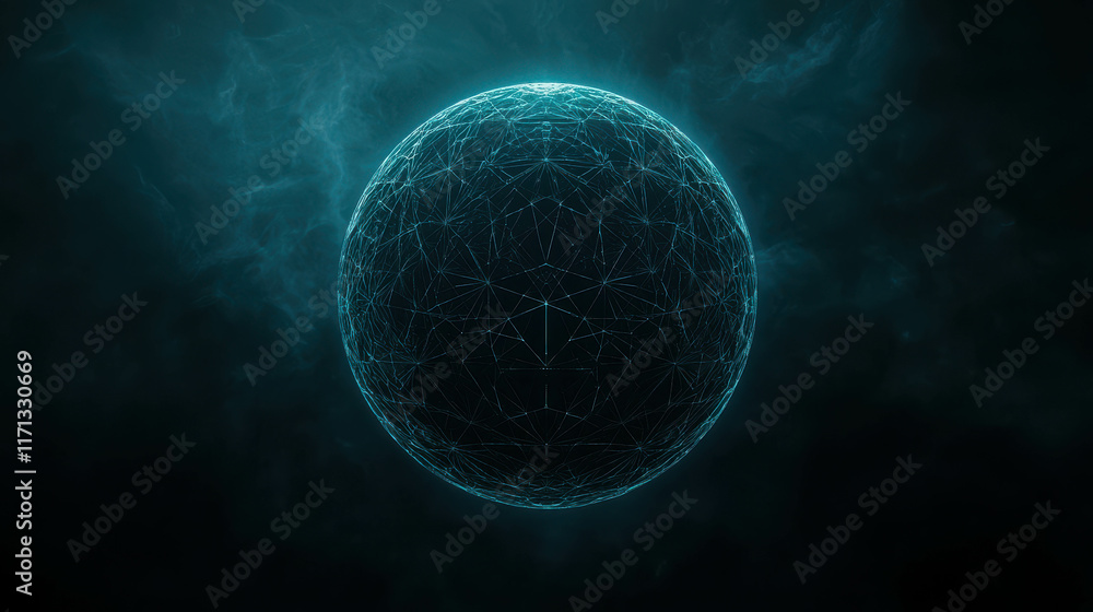 Poster monumental rotating sphere in vast cosmic void with gigapixel detail