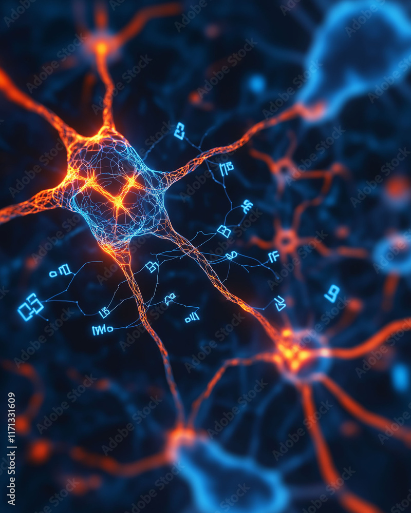 Poster aphasia symptoms dysphasia. abstract image of glowing neurons with a broken connection, ideal for sc