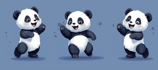 Fototapeta premium Three adorable baby pandas playfully walking.