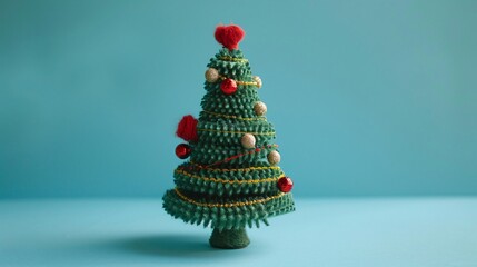 A beautiful Christmas tree decoration set against a soft blue background.