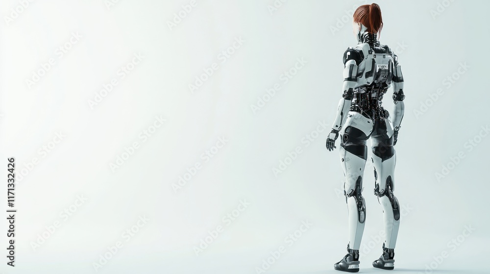 Aufkleber a humanoid robot stands in profile against a minimalist background, showcasing advanced design.