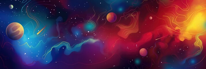 Fototapeta premium cosmic gradient background with planetary elements and vibrant starry space showcasing motion and vivid hues concept of science, education, design