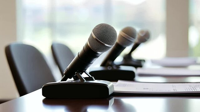 Microphones and Recording Equipment on a Sleek Table