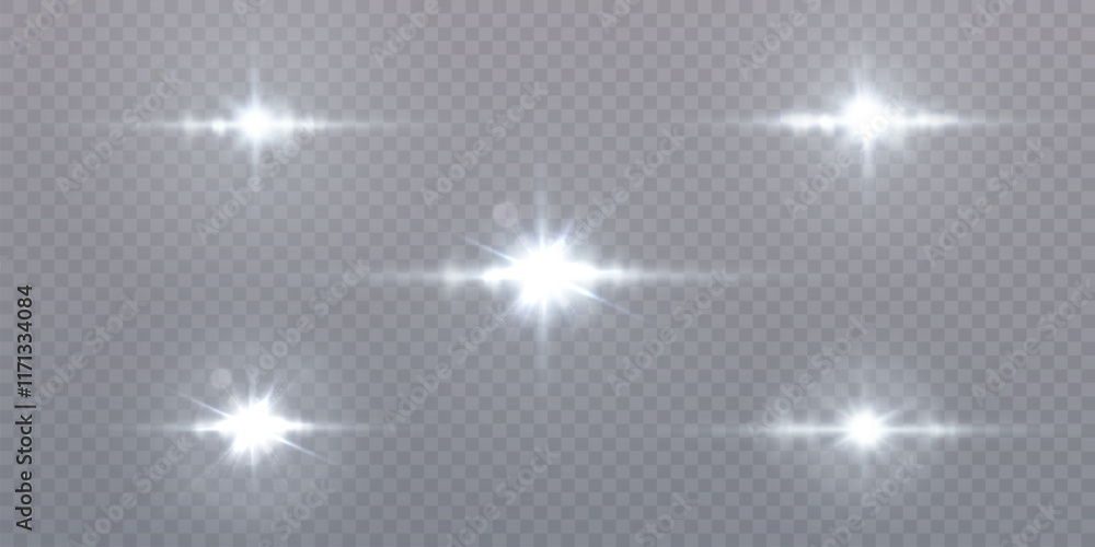 Poster light effect of white glowing light. solar flare. glow effect. starbursts with twinkling highlights.
