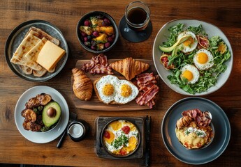 A Beautifully Arranged Breakfast Table Featuring Fresh Ingredients, Delicious Dishes, and Colorful Fruits for an Inviting Morning Feast