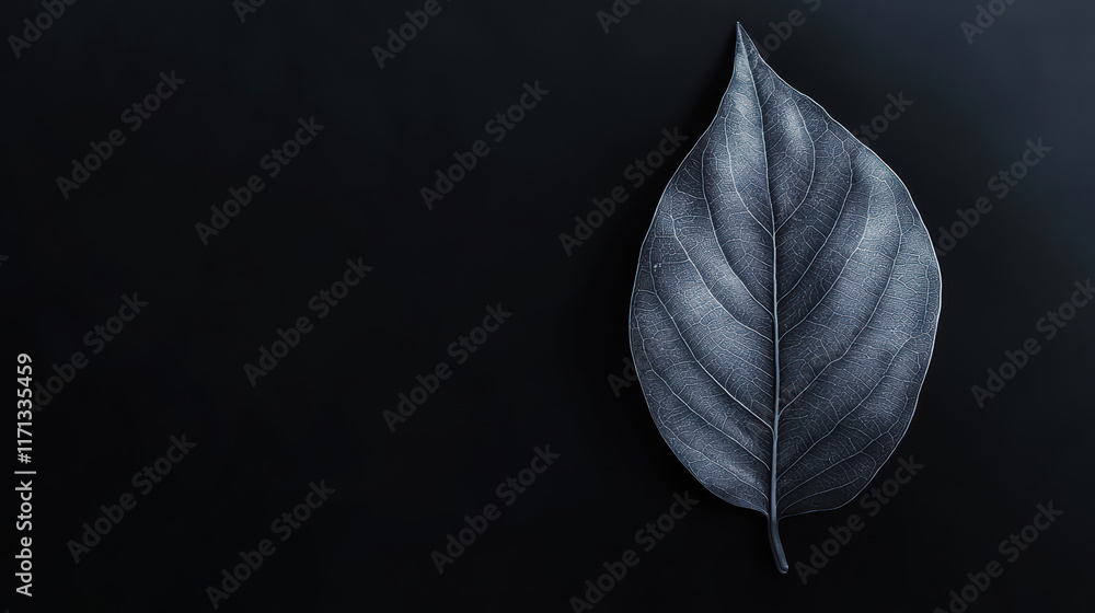 Aufkleber single leaf with intricate details rests on dark background, showcasing its unique texture and shape