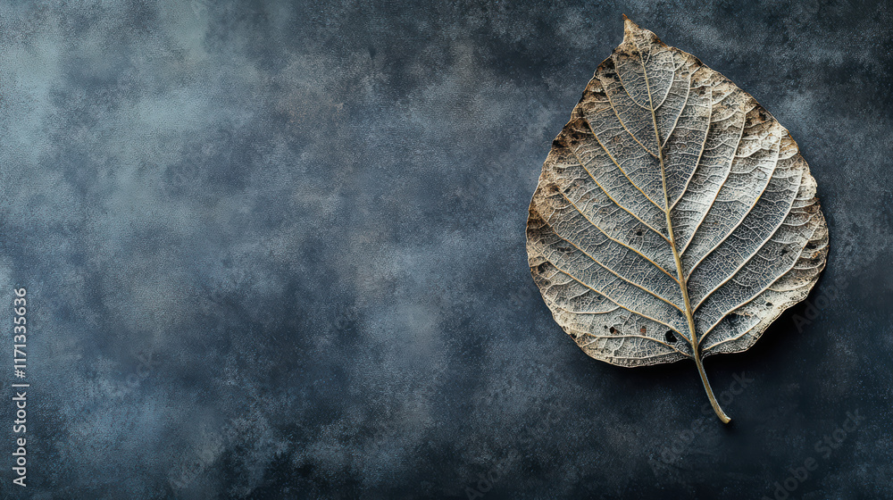 Aufkleber single leaf with intricate details rests on textured dark background, showcasing its unique patterns