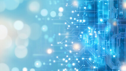 Digital Technology Abstract Background with Circuit Board Pattern and Bokeh Lights - Futuristic Tech Concept